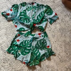 Tropical Leaf Print Two-Piece Set